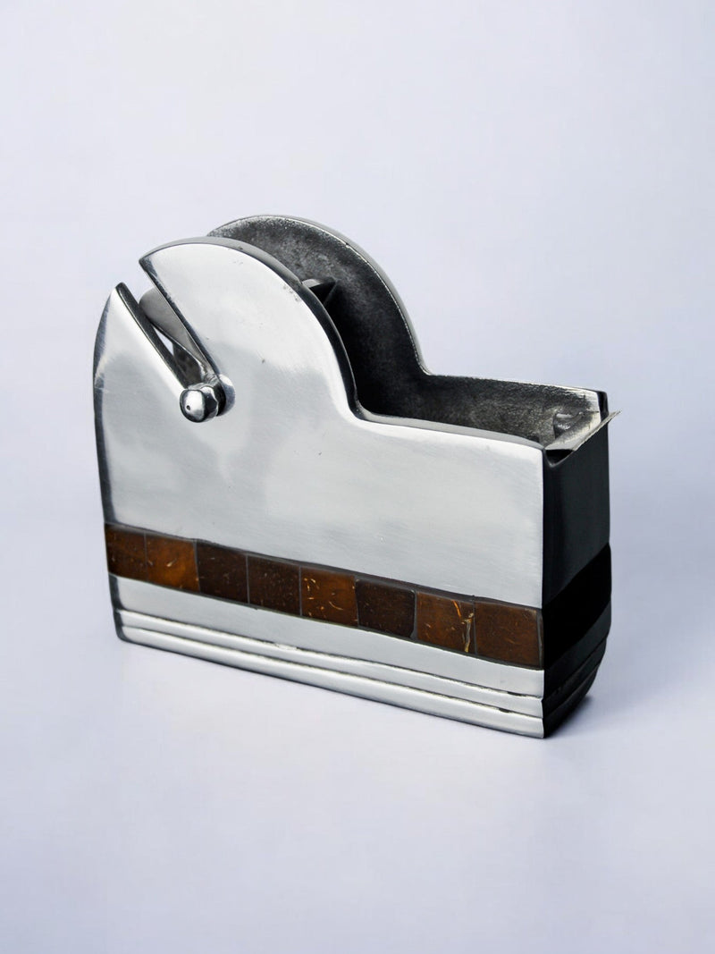 Italian aluminum and stone tape dispenser with bronze accent stripe detail