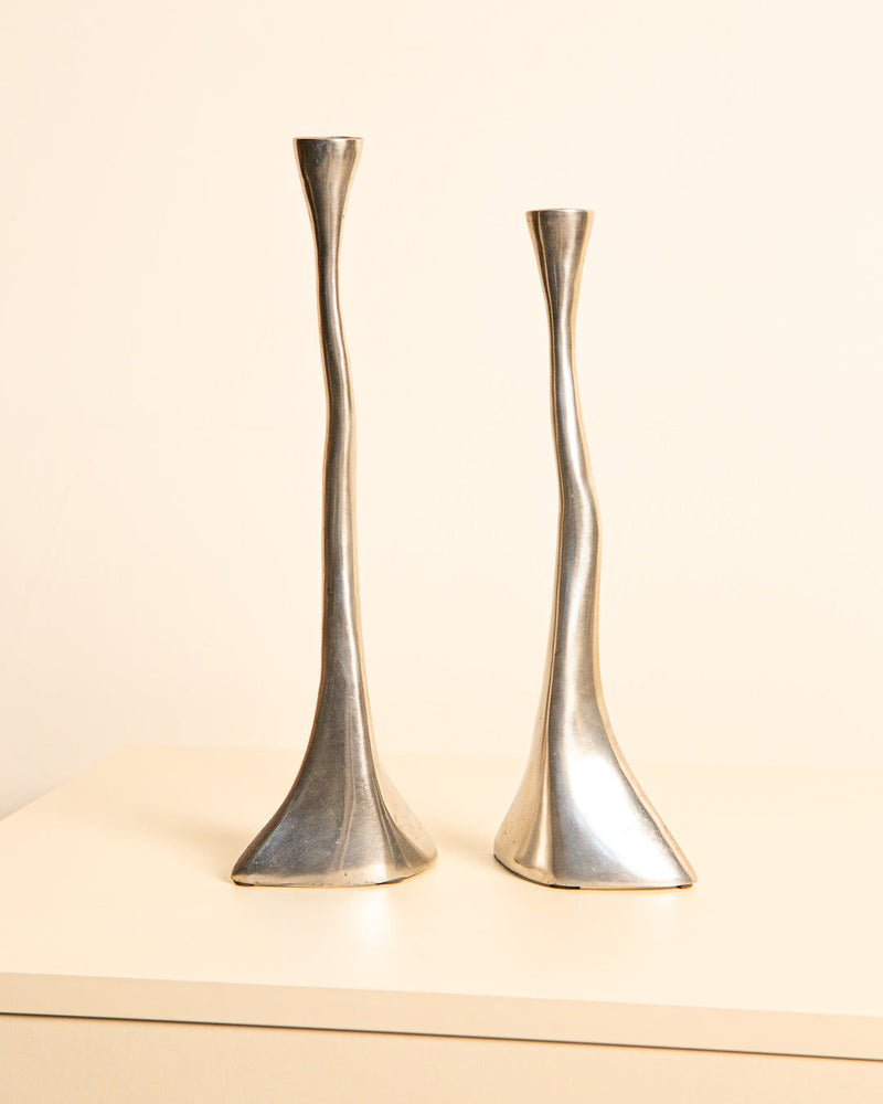 Pair of sleek Italian silver candlesticks from 1980s
