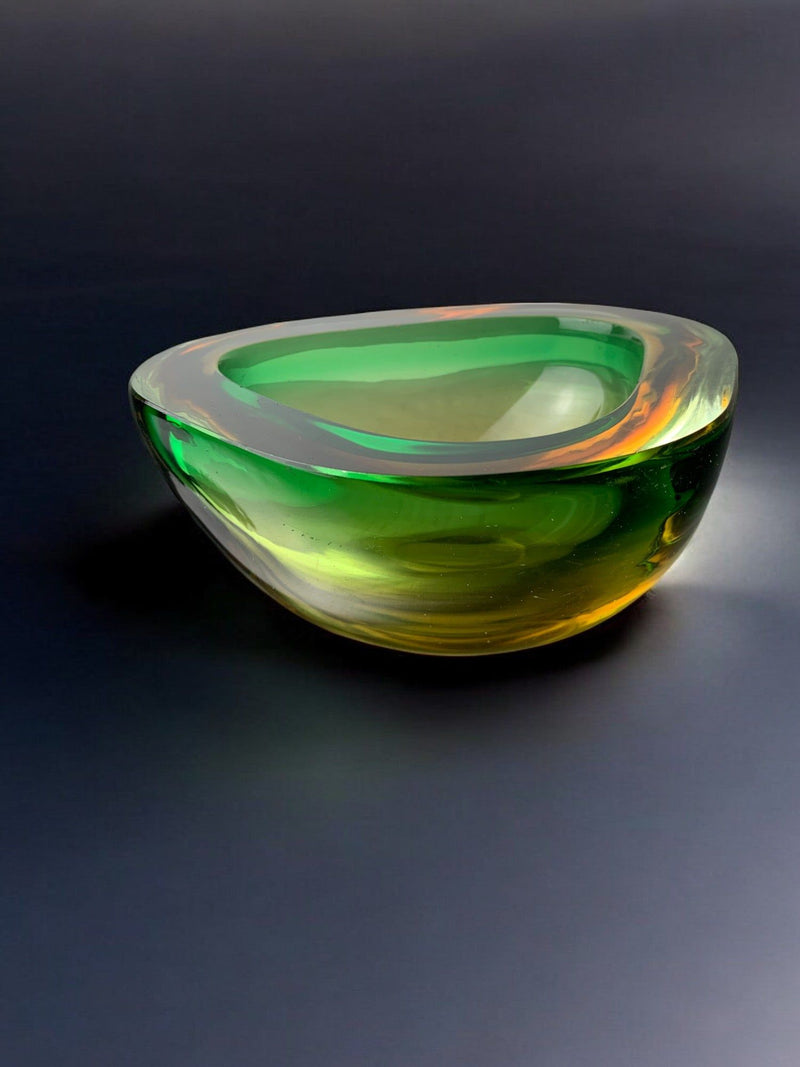 Green and amber Murano glass sommerso vide-poche by Seguso 1970s