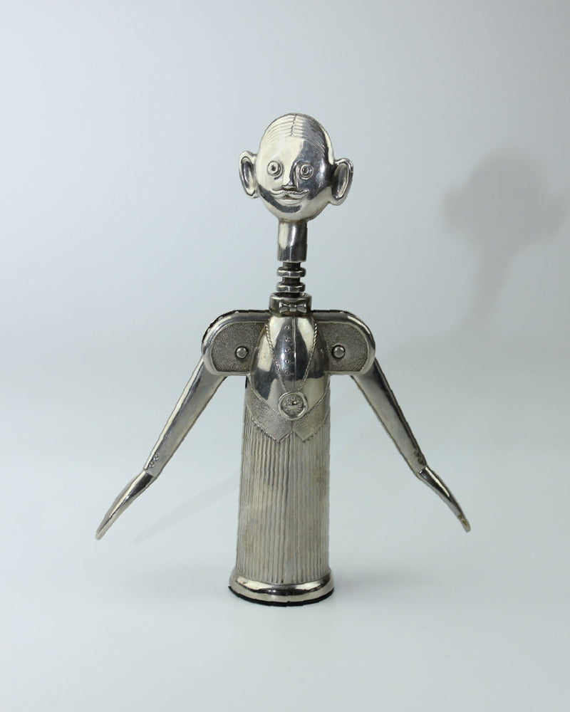 Silver corkscrew detail showing articulated arms by Aldo Columbo