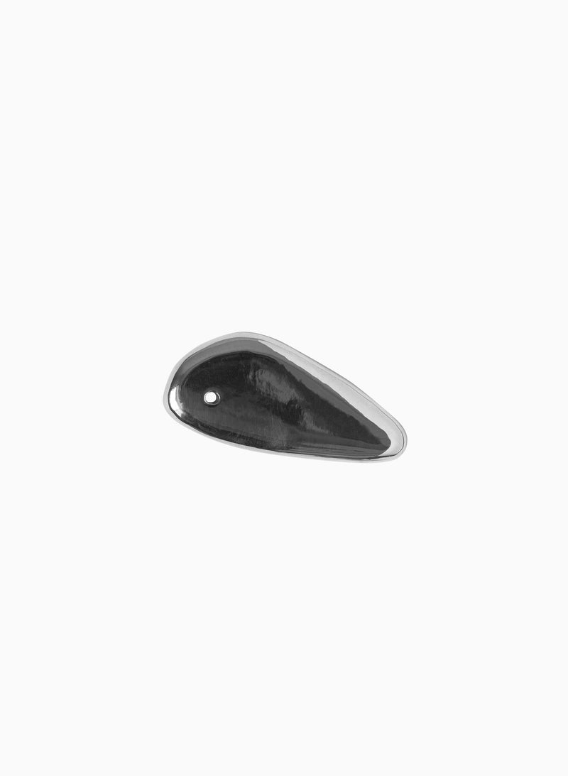 Black ceramic incense holder with teardrop shape and drainage hole