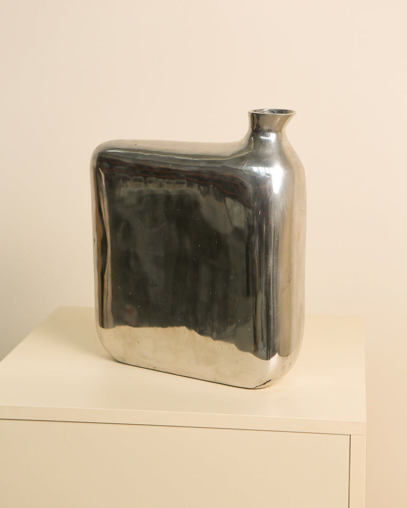 Sculptural cast aluminum vase with angular form, 1980s vintage