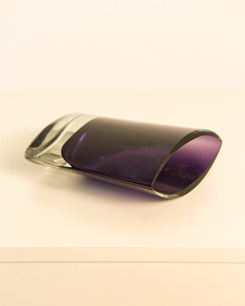 Curved profile of vintage violet Murano glass vase from 1980s