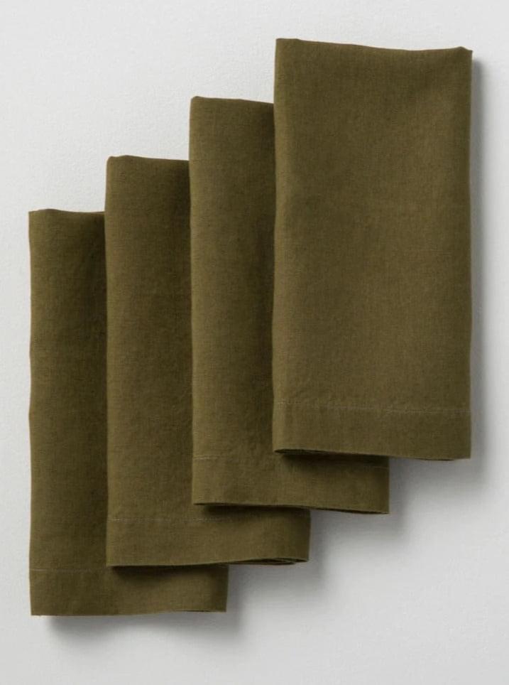 Napkins Set Of 4 Washed Linen Napkins In Olive 45x45 cm MOST