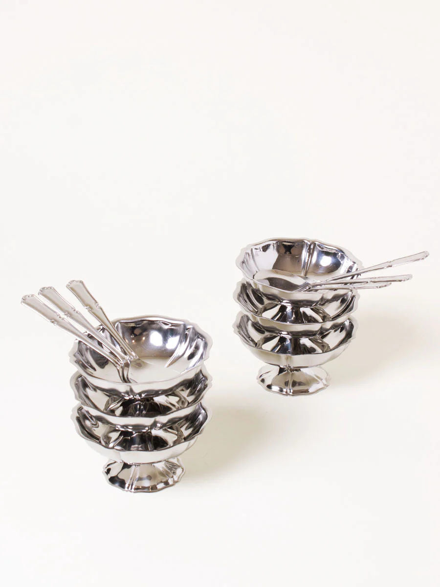 Set of 6 Silver Coupes with Spoons