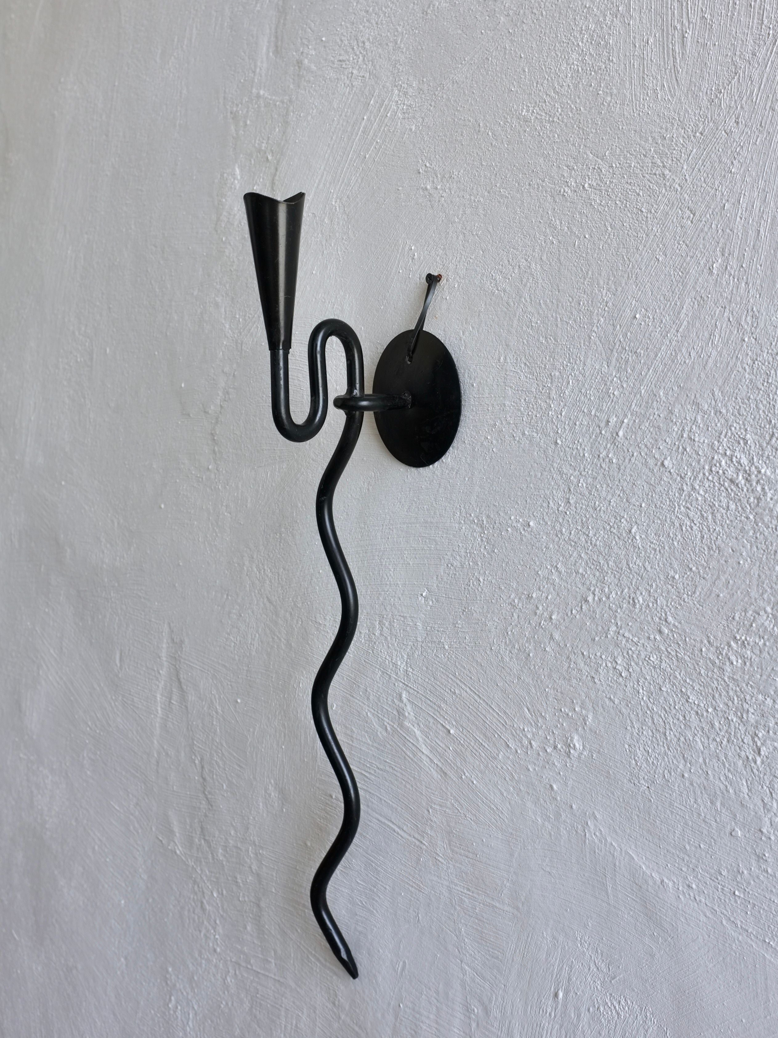 Brutalist Black Snake Wall Sconce Candle Holder, 1960s