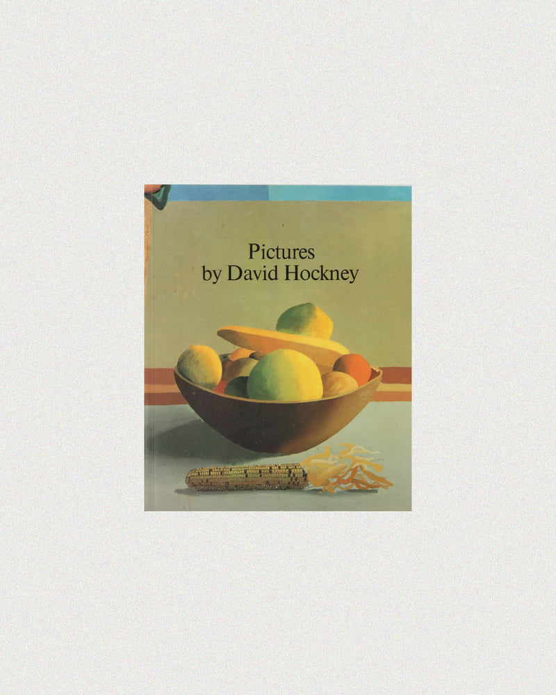 Pictures by David Hockney art book cover with fruit bowl still life