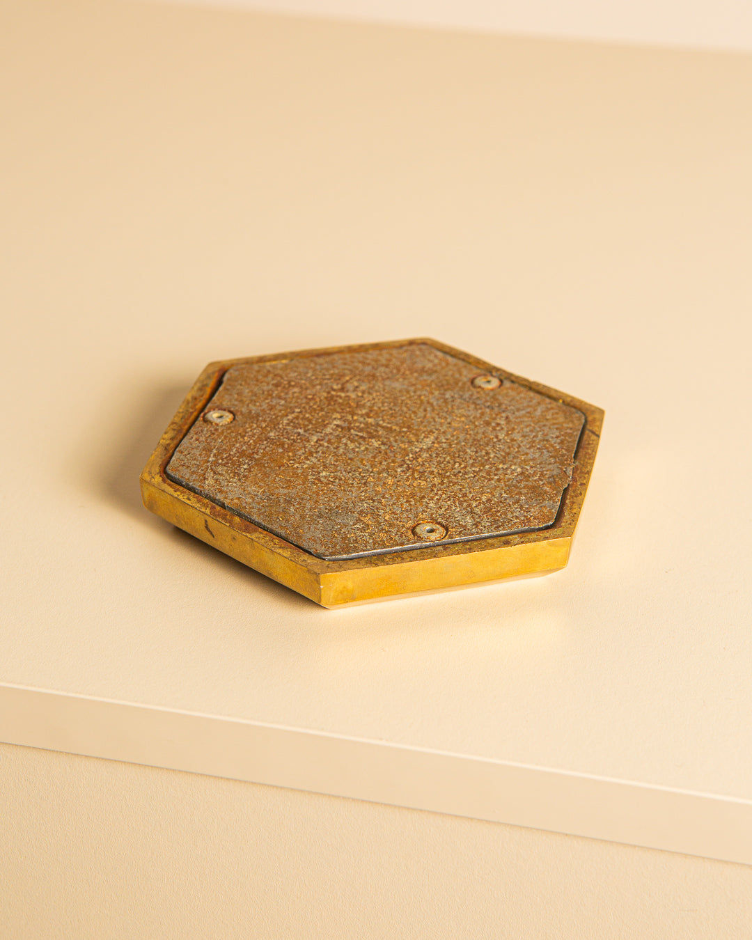 Brutalist Brass and Silver “Hexagonal” Ashtray by David Marshall 80's