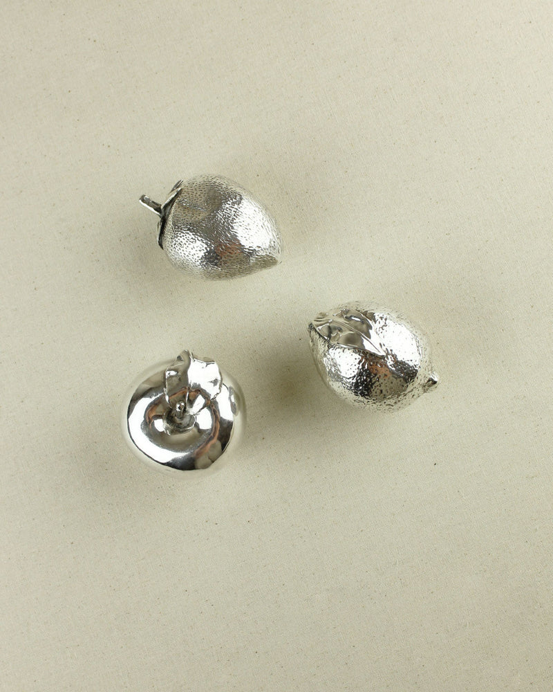 Silver-plated decorative fruit figures with textured finish
