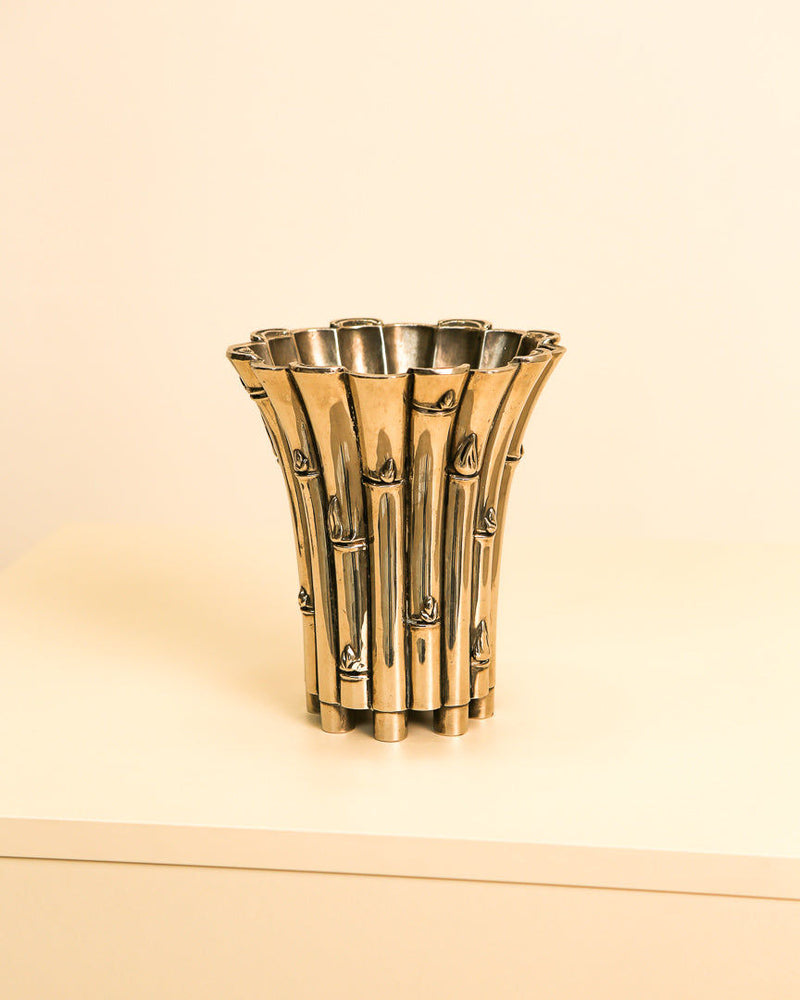 Golden bamboo-style Italian silver plated vase from the 1960s