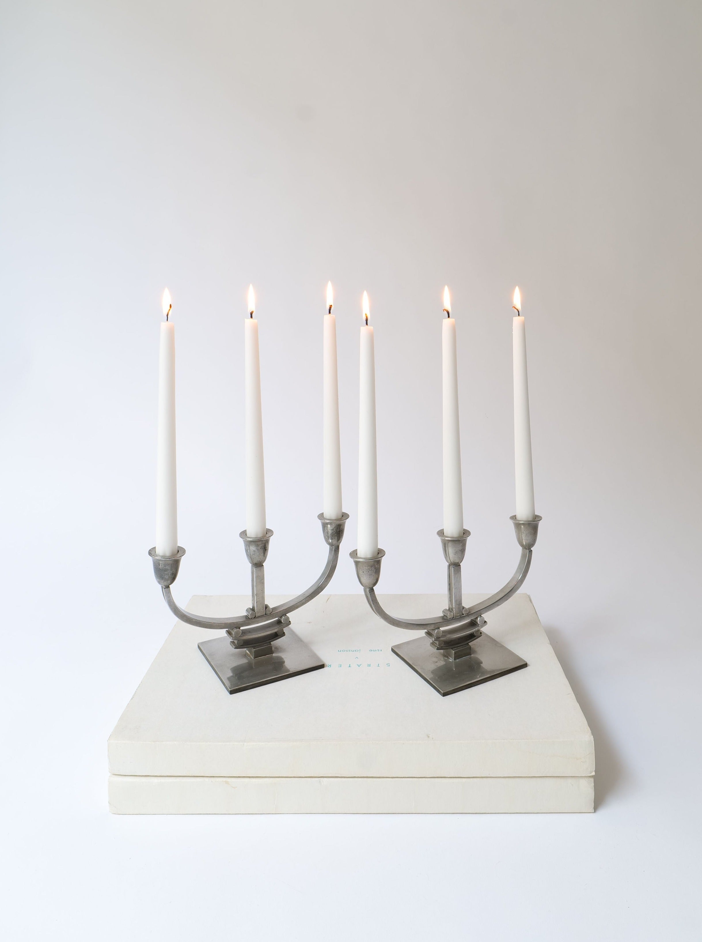 Vintage 1930s Deco Pewter Candle Holders with elegant Art Deco details