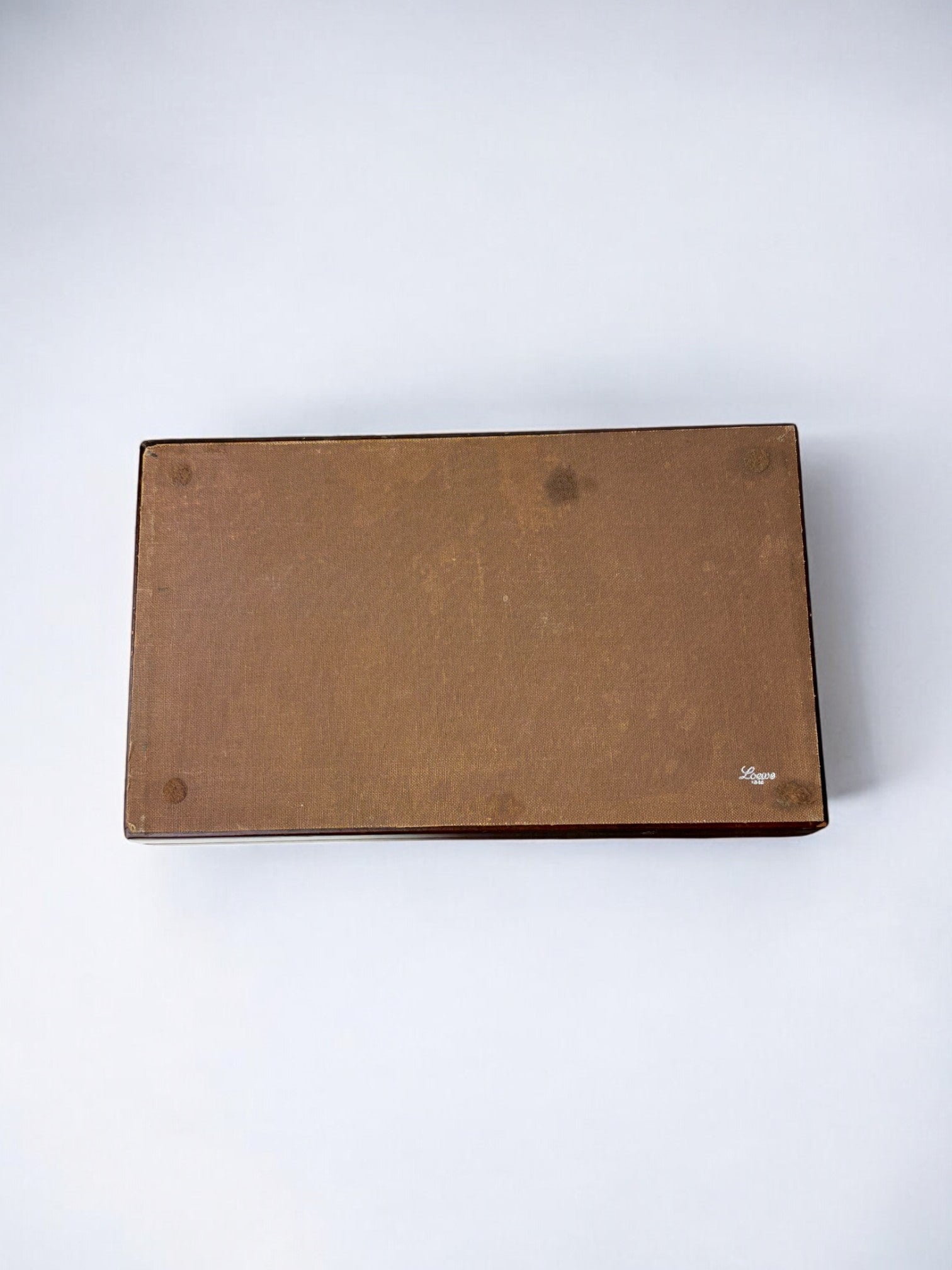 Back view of vintage Loewe leather wood box from 1970s Spain