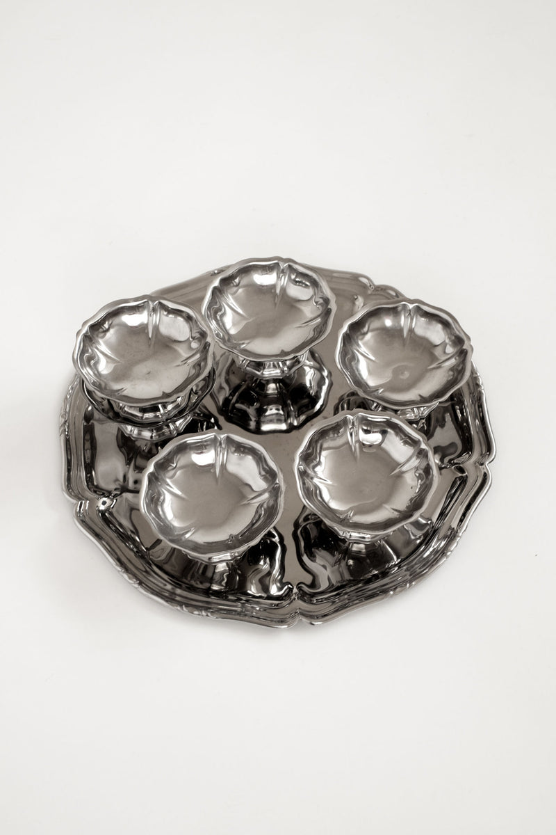 Guy Degrenne silver ice cream bowls set with serving tray detail