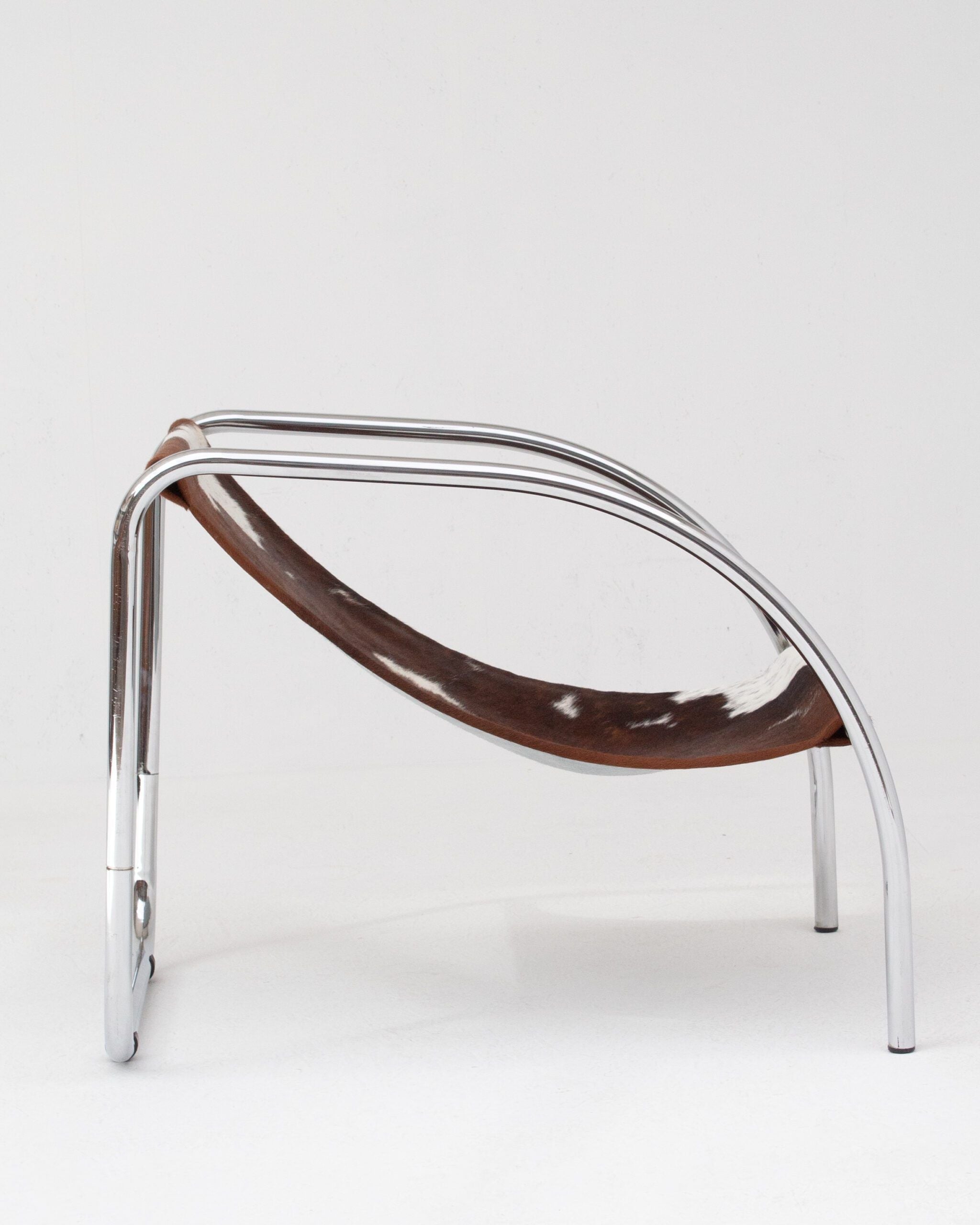 Pair of Cowhide Sling Chairs in Chrome Frame