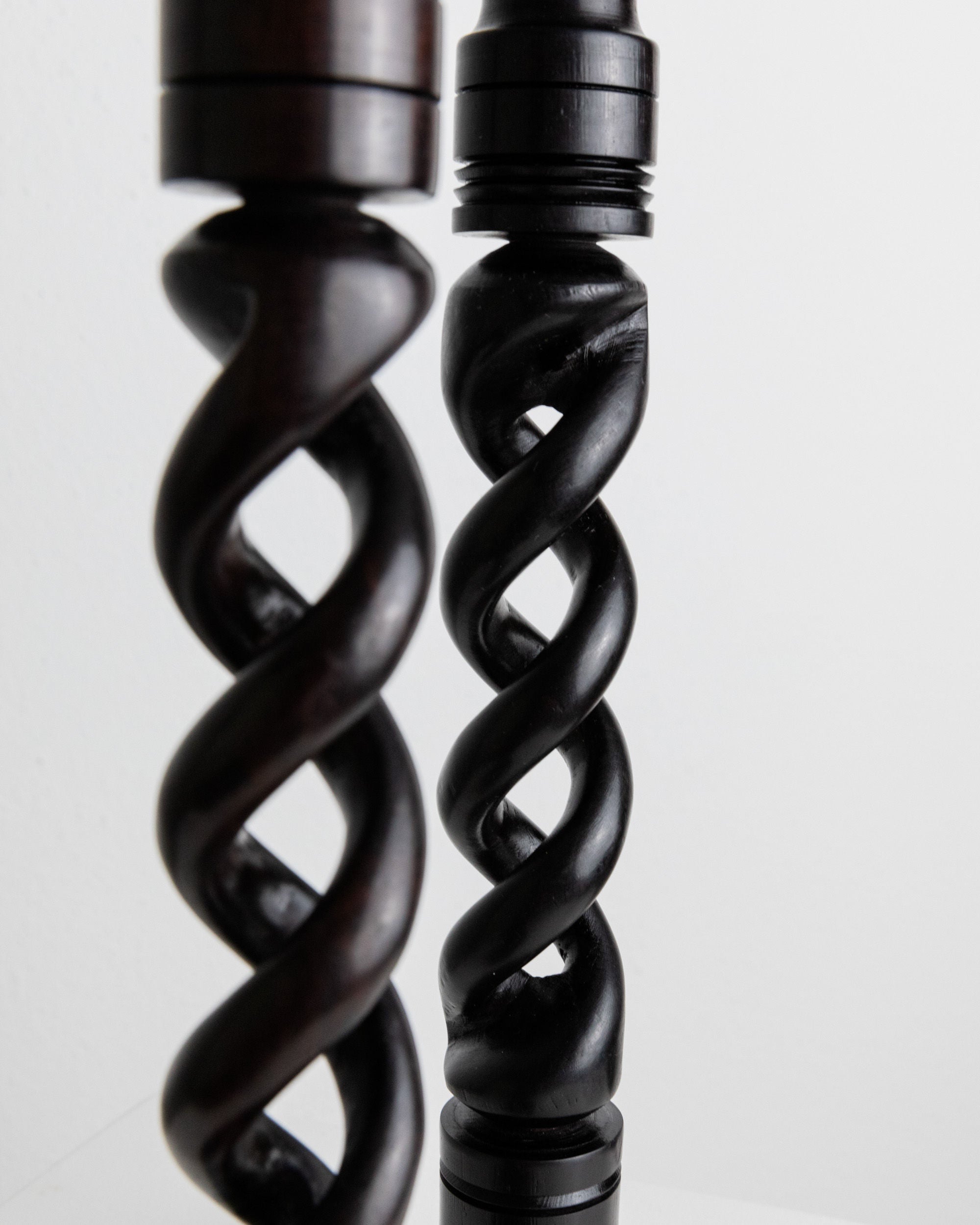 Set of 2 Candle Holders in Dark Wood, Italy 1970s
