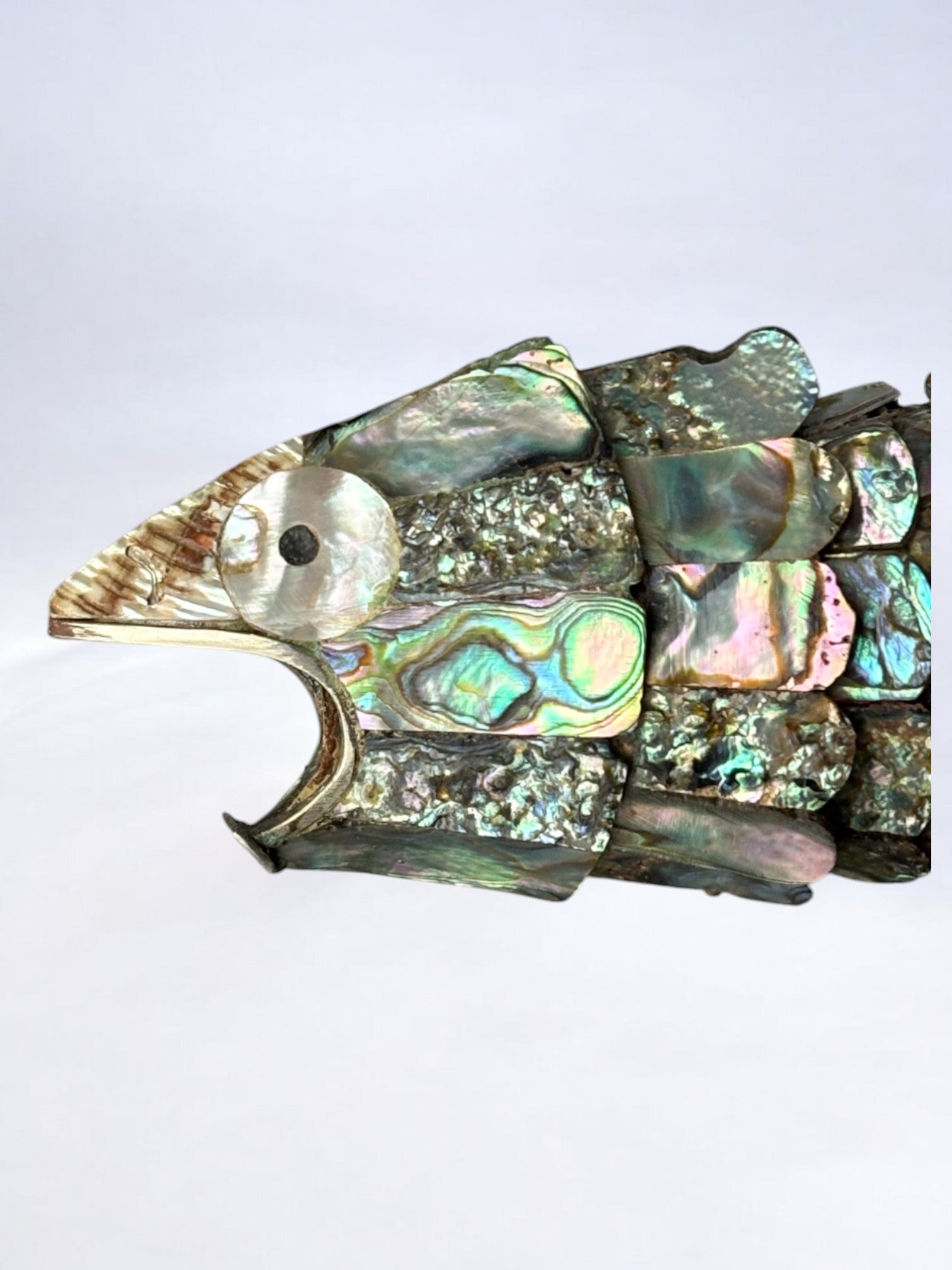 Articulated Abalone Shell and Brass Fish, Mexico, 1980s