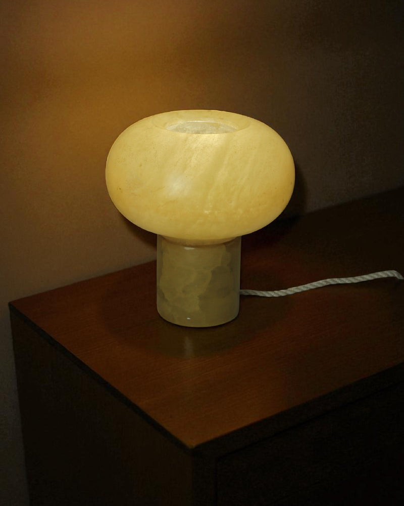 Modern alabaster mushroom table lamp with cylindrical base