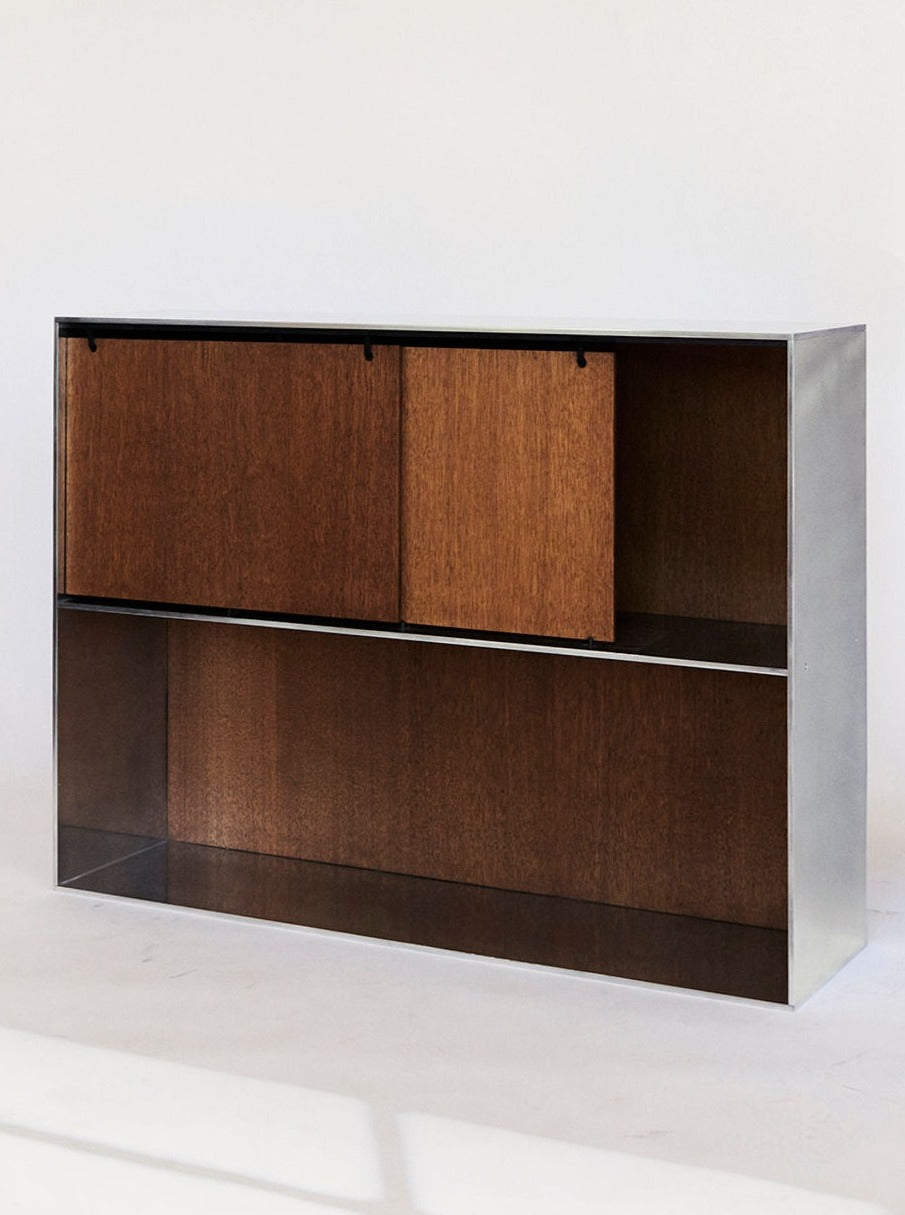 Spacious wall cabinet with aluminium frame and plywood doors for stylish storage solution