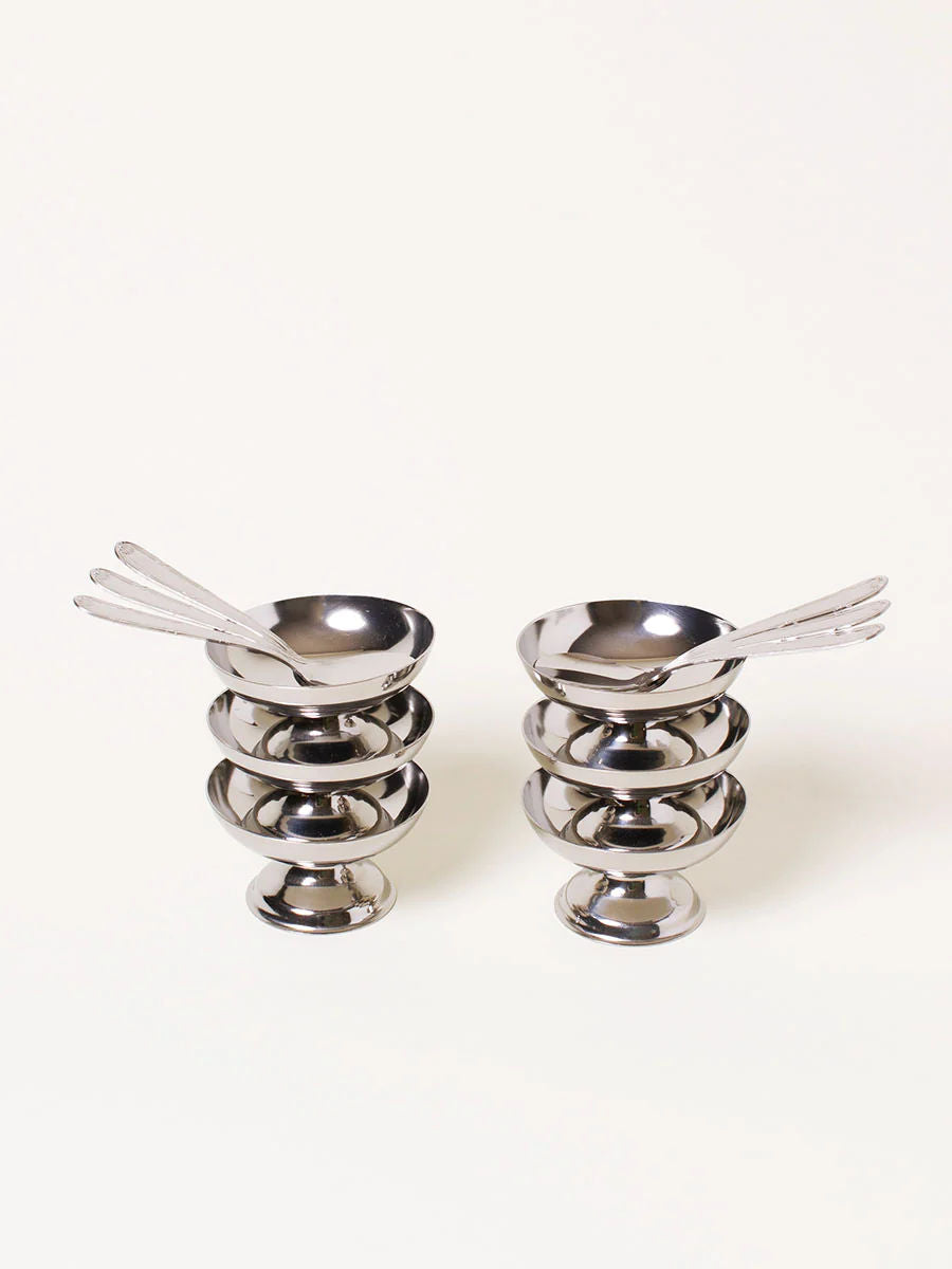 Set of 6 Silver Coupes with Spoons