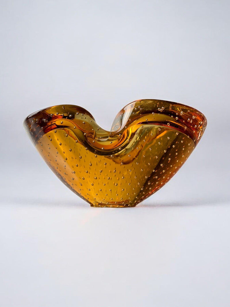 Amber Murano glass vide-poches with controlled bubbles by Seguso