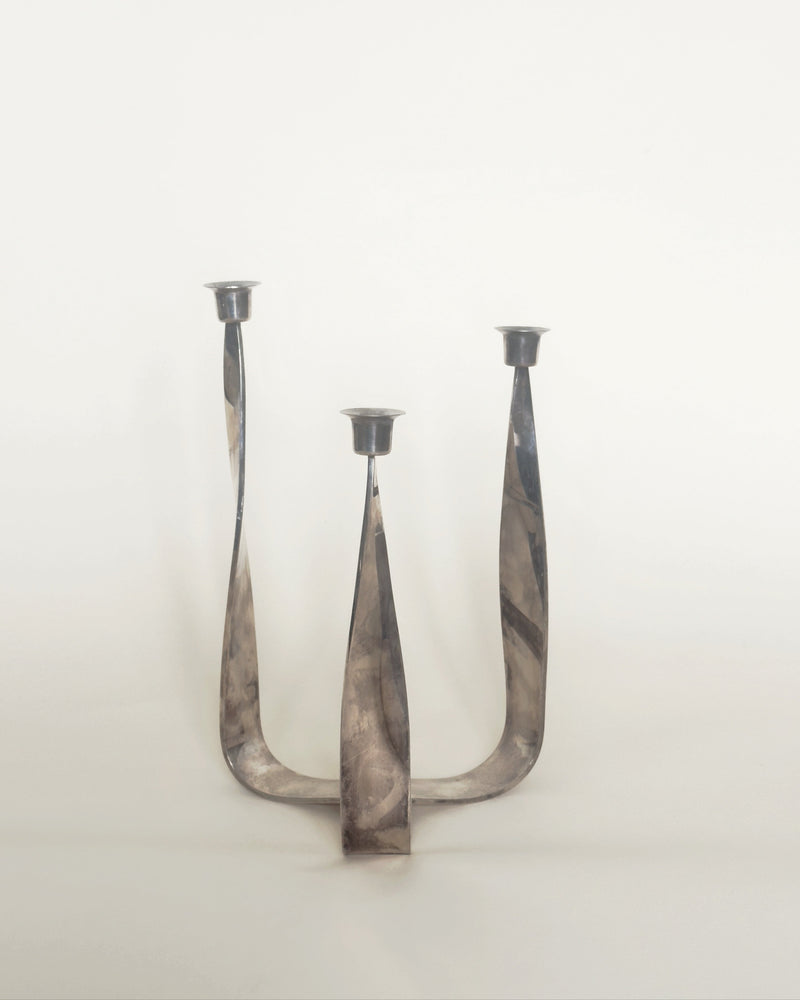 Italian silver-plated ribbon candelabra with three curved holders