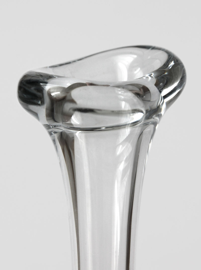 Close-up detail of vintage 60s glass solifleur vase flared rim