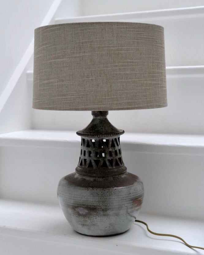 Ceramic table lamp with perforated shade from Vallauris
