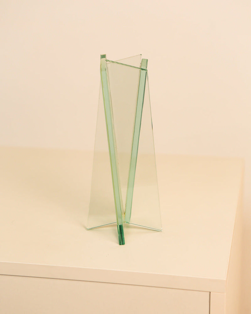 Transparent green glass Italian vase sculptural angular design