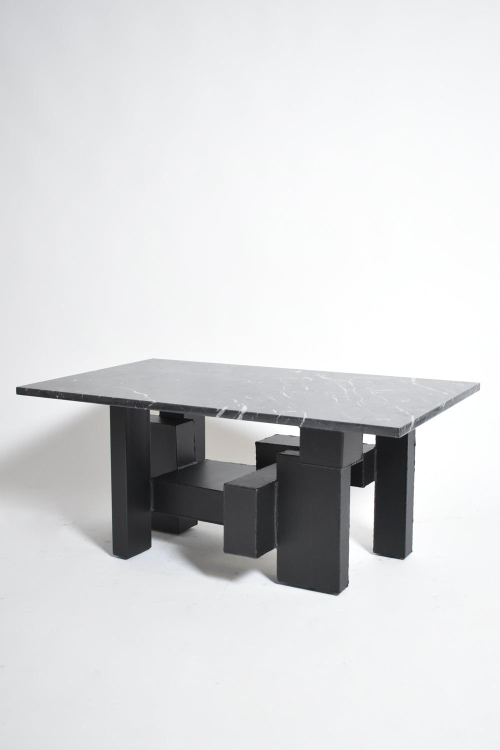Cubist Iron and Marble Coffee Table, 1980s