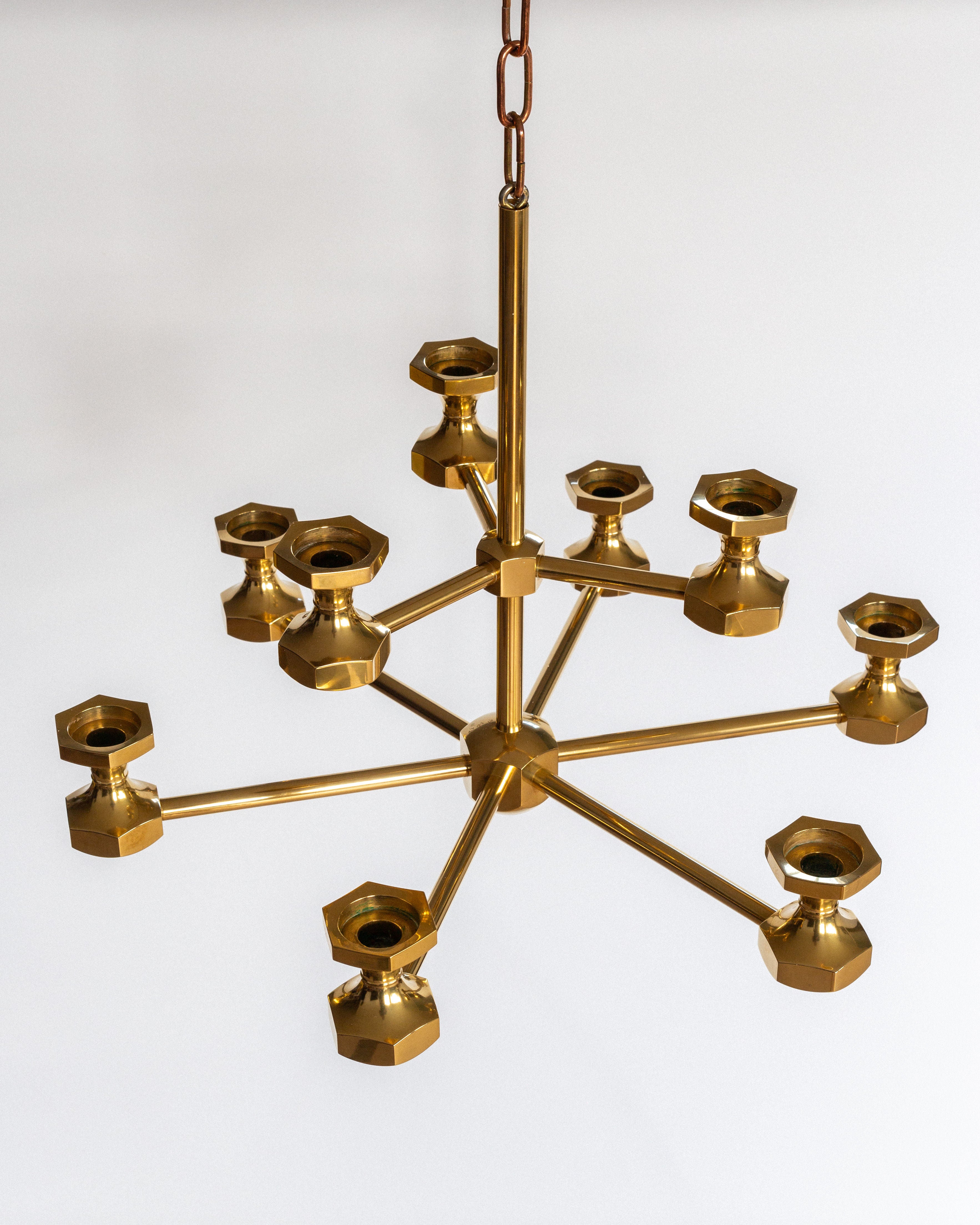 Monumental Brass Candle Chandelier, 1980s