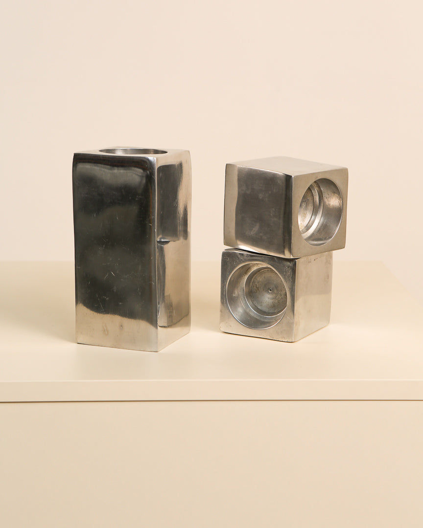 Set of Three Aluminum Candleholders  80's