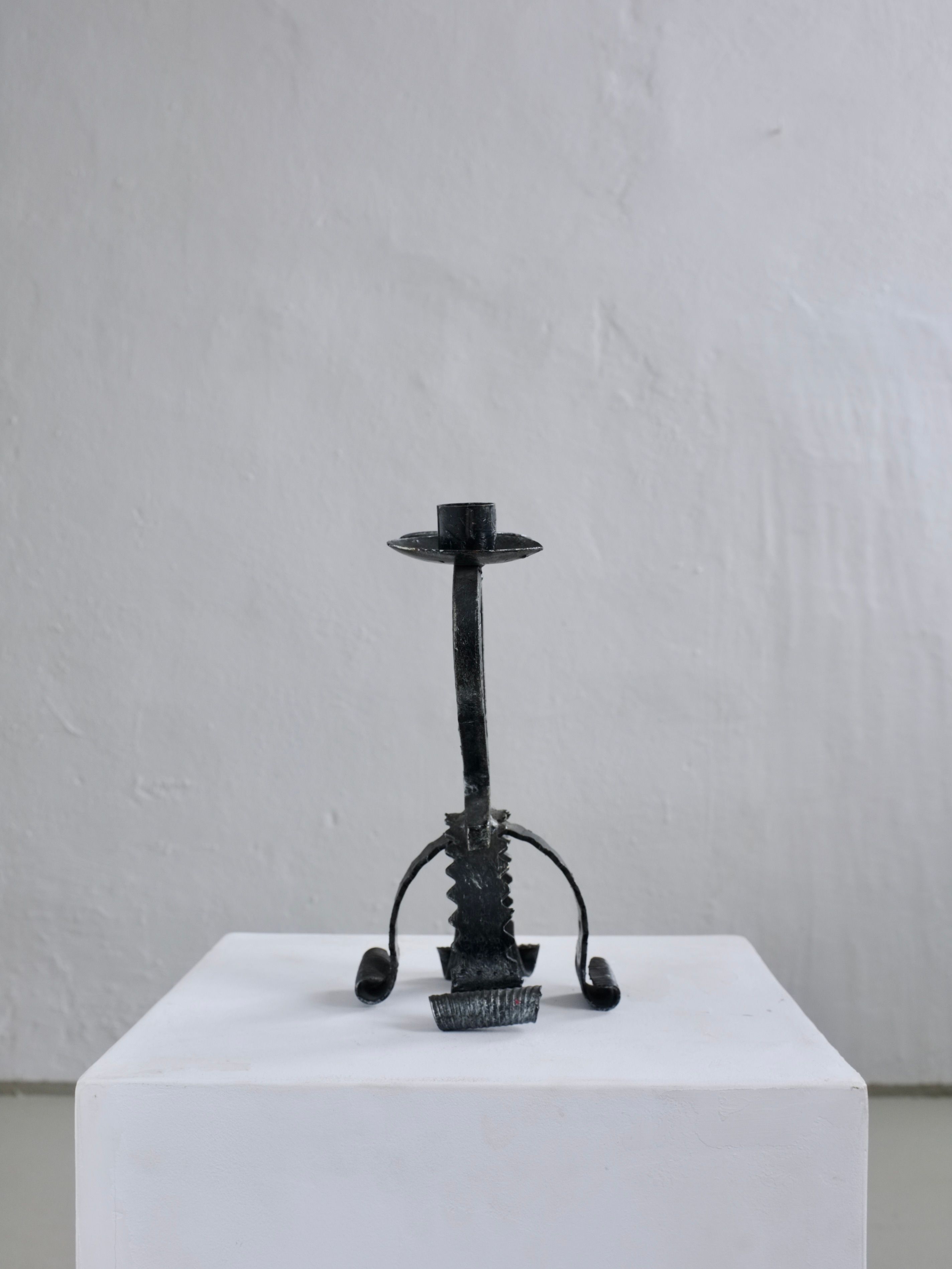 Brutalist Sculptural Iron Candle Holder, Netherlands, 1970s