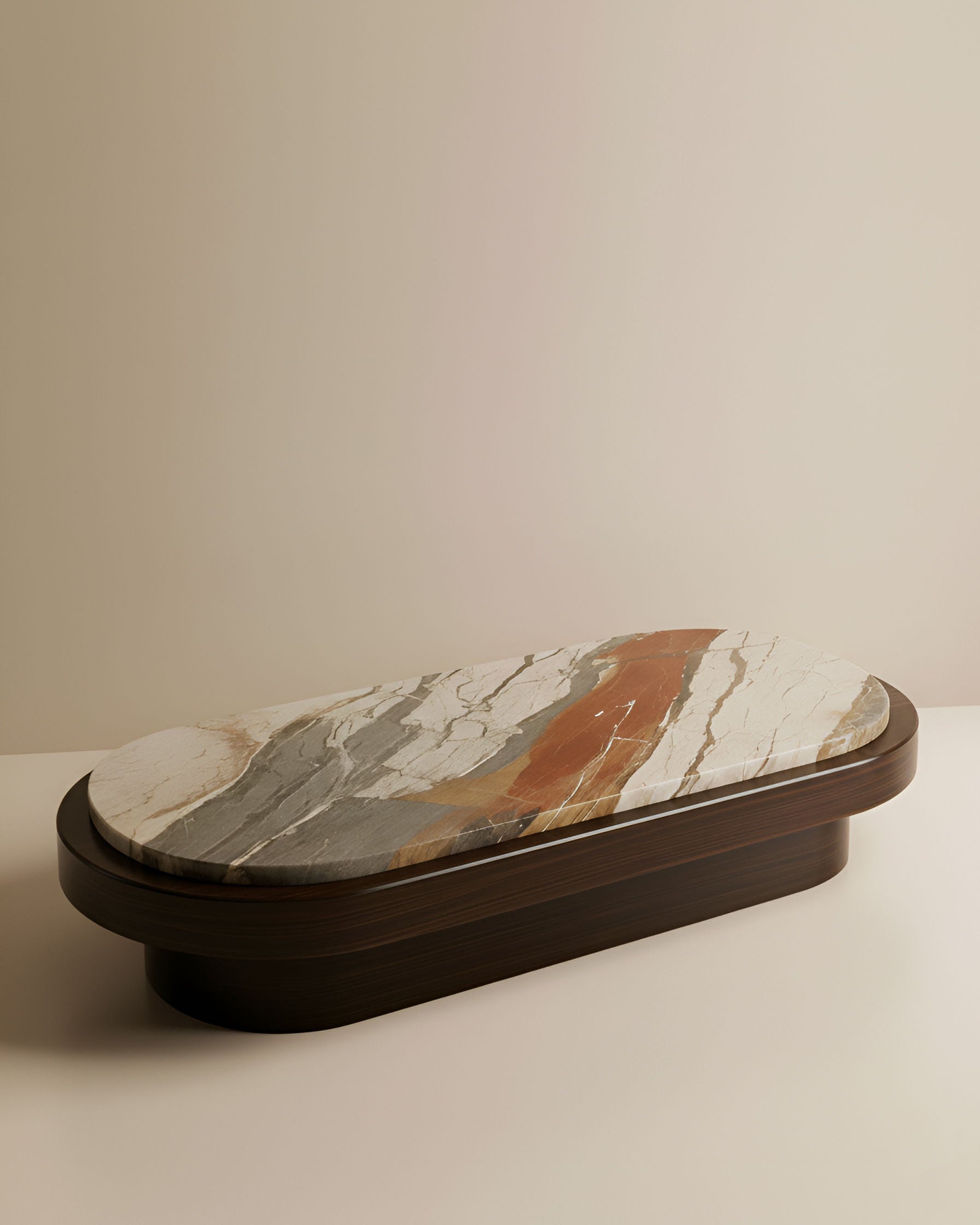 Table basse en bois Mirage et marbre Breccia Fantastica