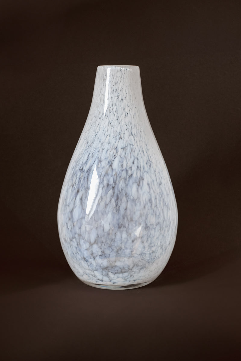 White tortoise glass vase with speckled pattern by septembre studios