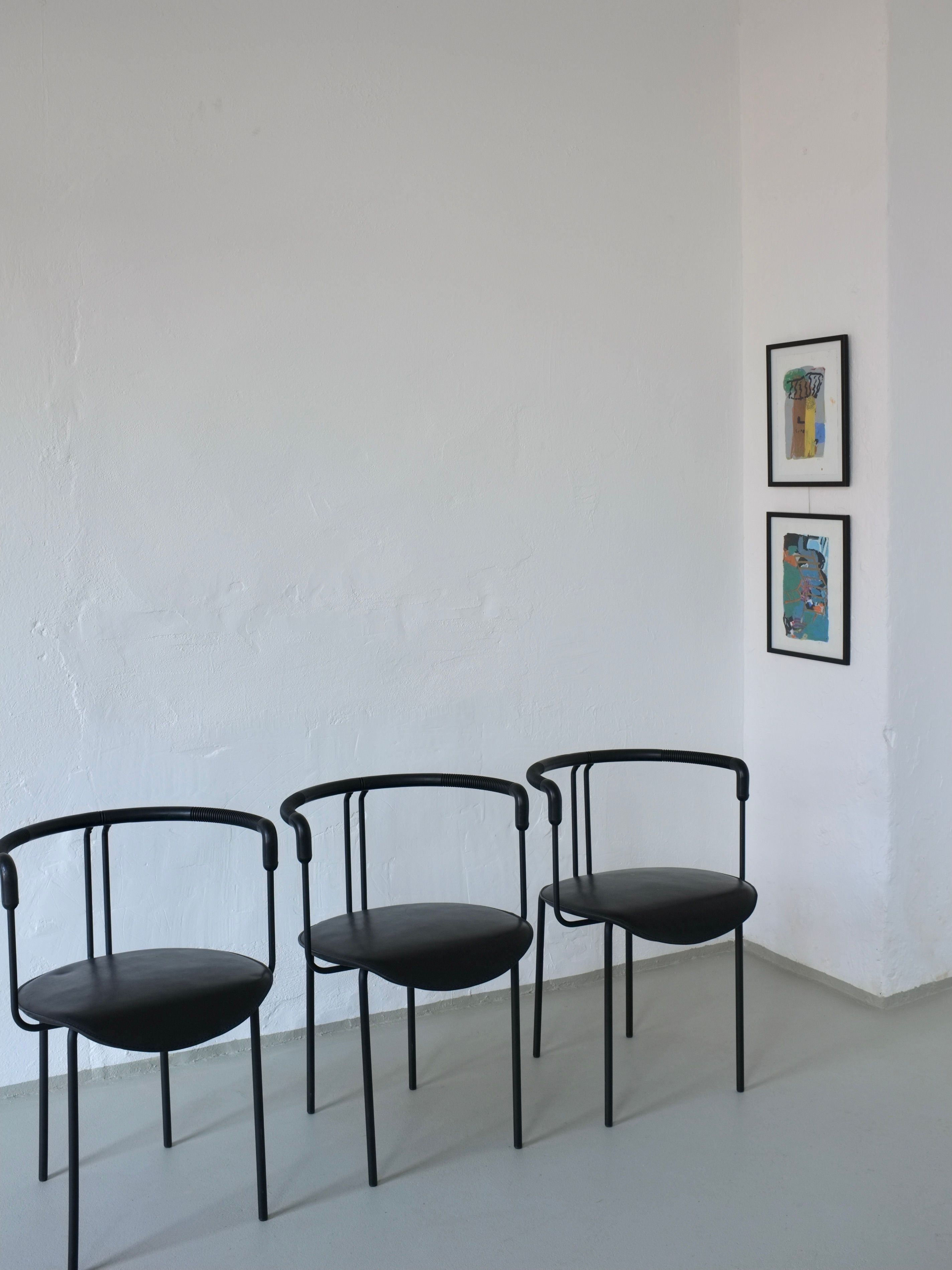 4 Postmodern Black Leather Armchairs from Cidue, Italy, 1990s