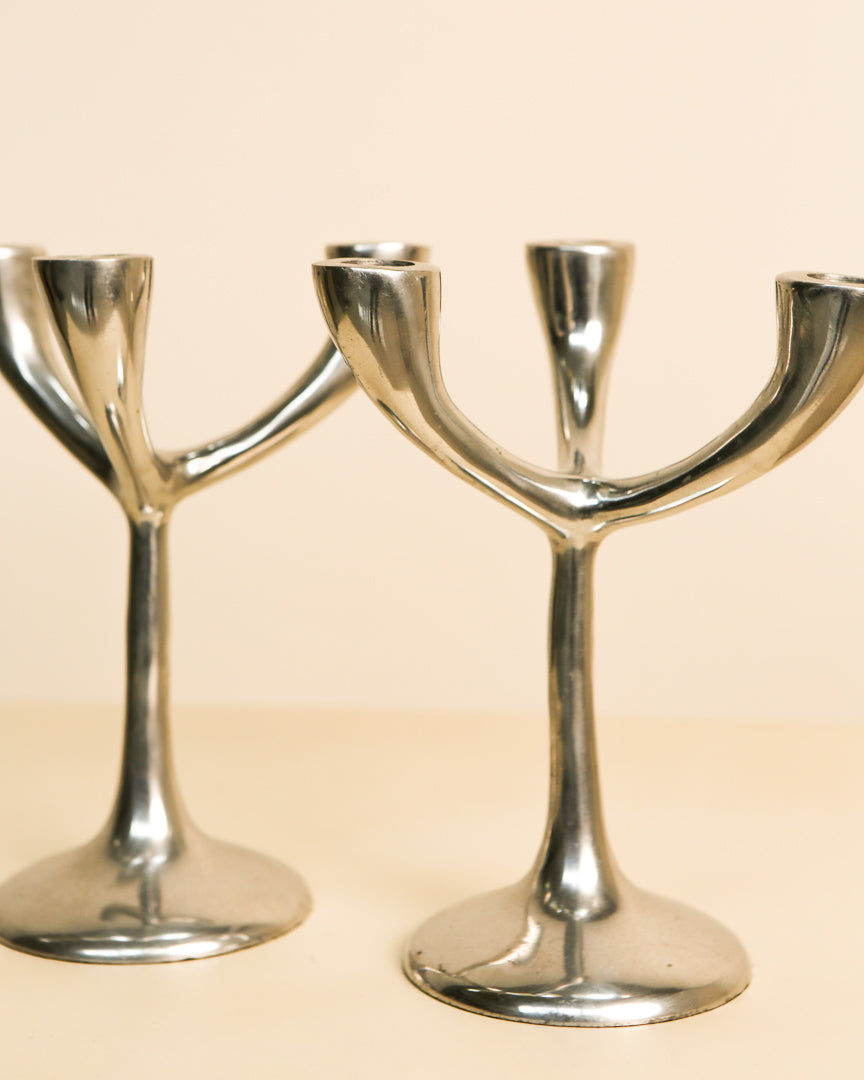 Polished chrome Italian tree-branch candleholders from 1970s