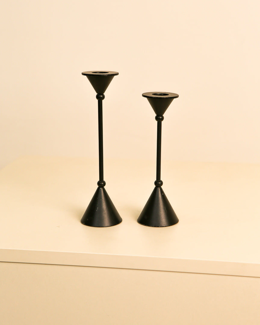 Pair of Black Metal 'Memphis' Candleholders 80's