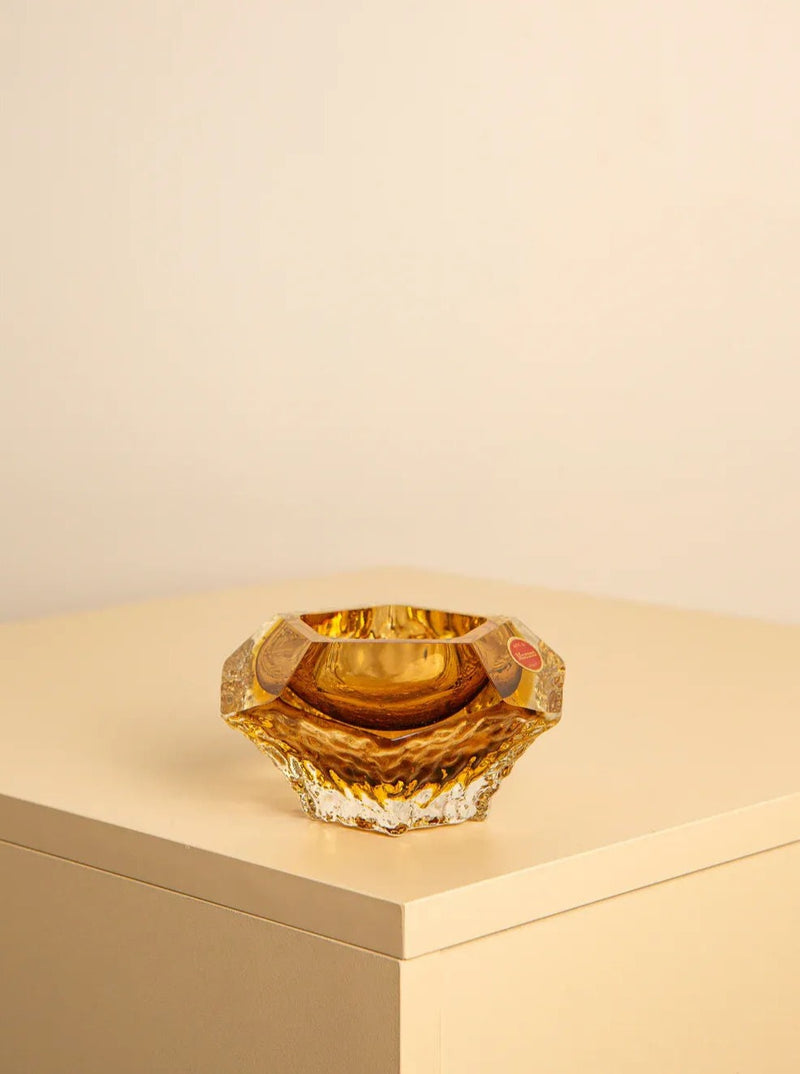 Vintage Murano Glass Diamant Amber Tray by Flavio Poli 