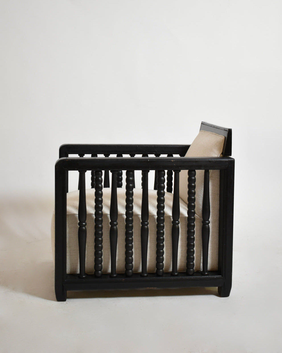 Pair of Ebonised Wood Back Top Fireside Armchairs, 1940s