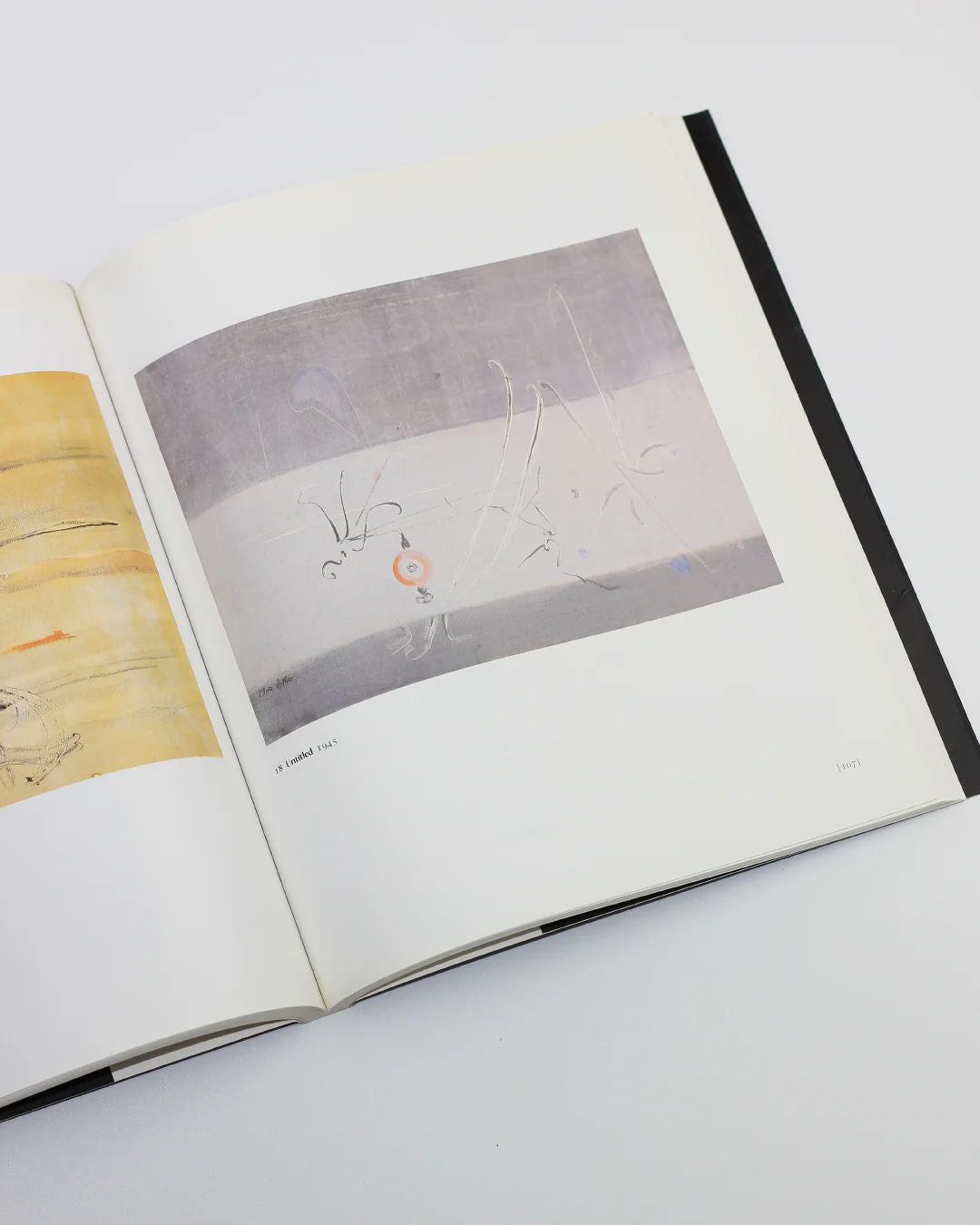 The Mark Rothko Book by Boga Avante Shop features abstract art on two open pages. The left exhibits a yellowish design with faint lines, while the right displays a light gray background with delicate lines and a central orange circle, reminiscent of Abstract Expressionism and Colour Fields.