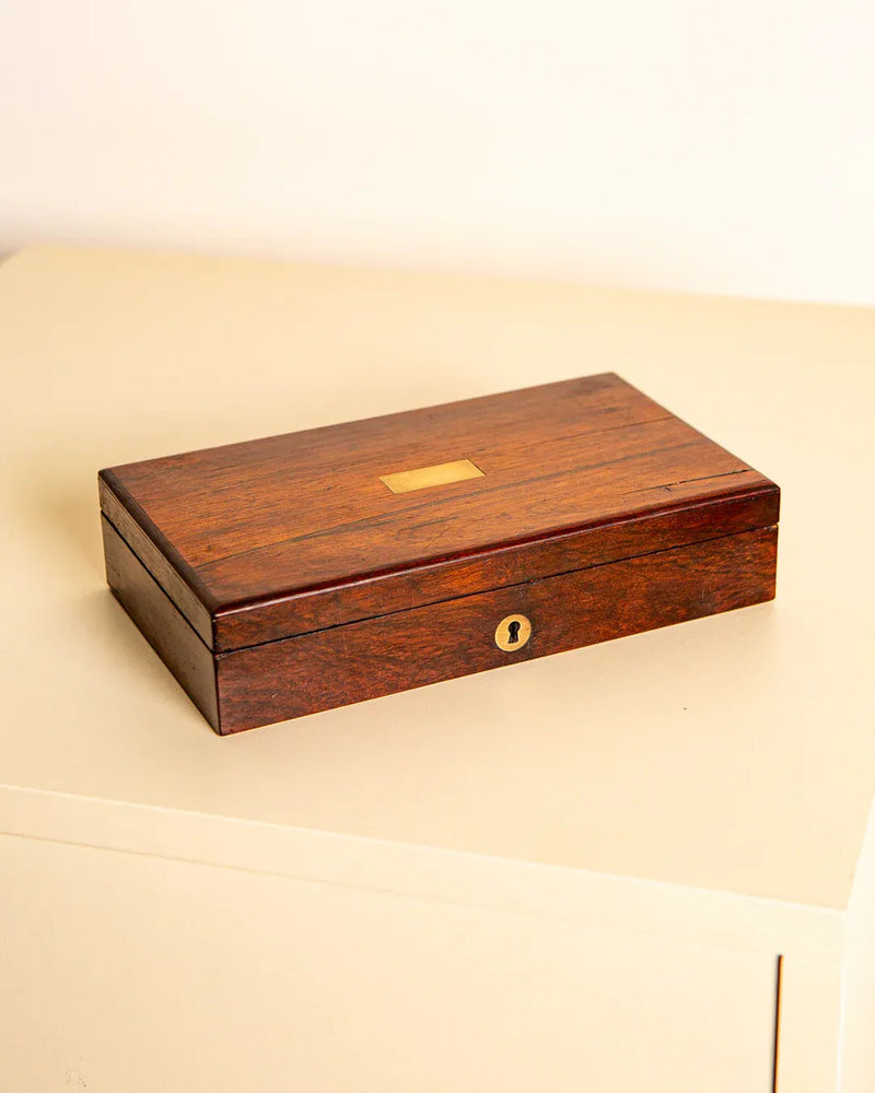 Italian rosewood jewelry box with brass keyhole from the 1960s