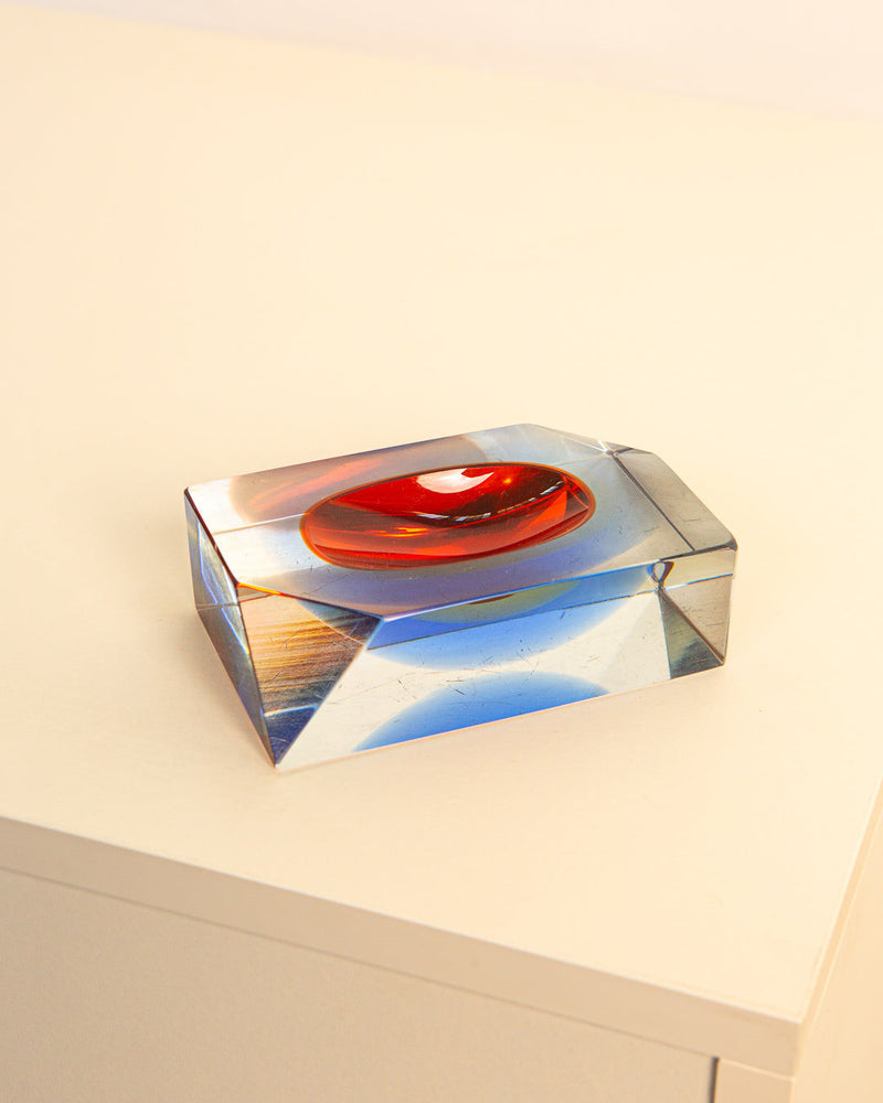 Vintage Murano glass vide-poche with red interior by Flavio Poli