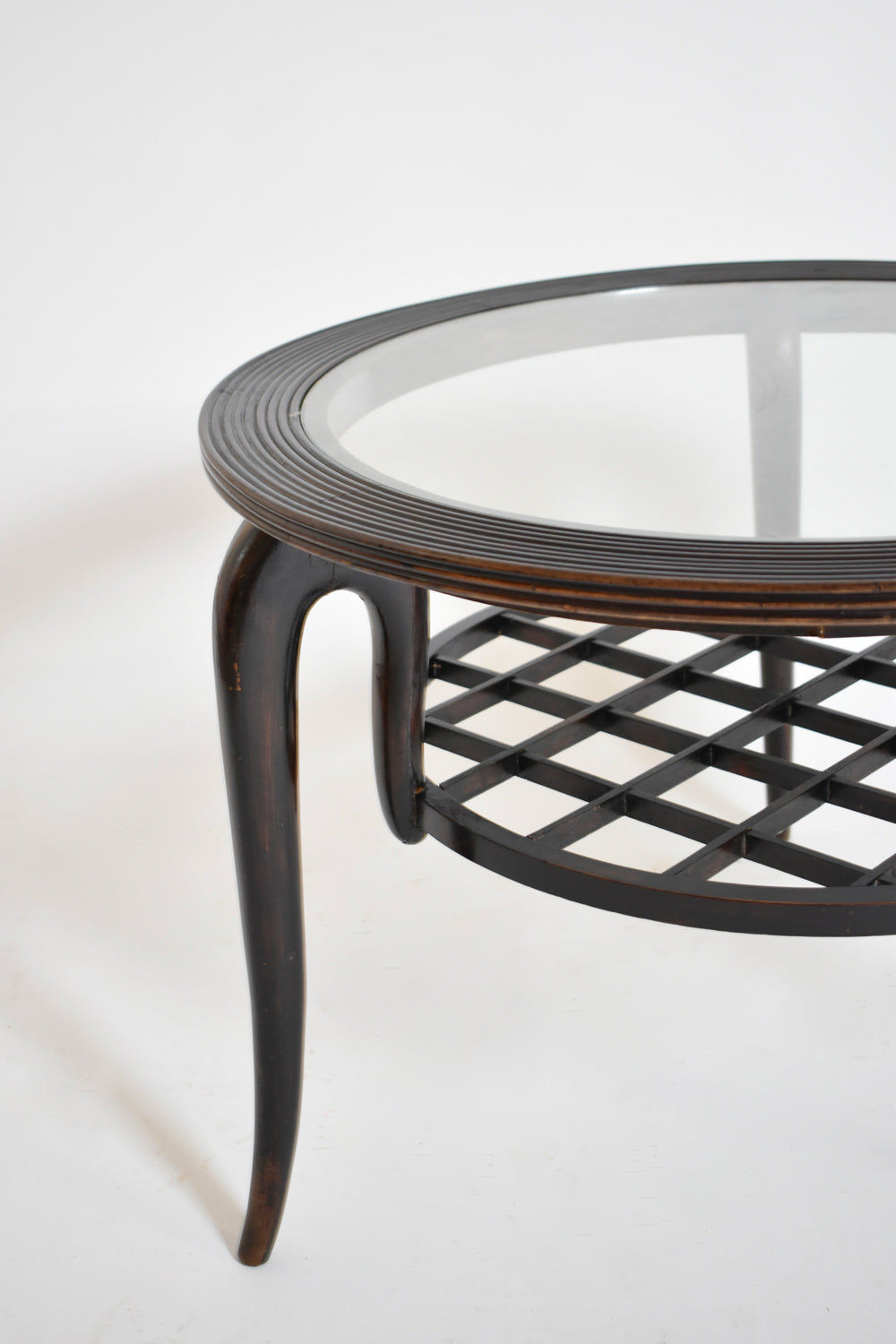 Tripod Ebonised Wood and Glass Round Side Table, 1950s