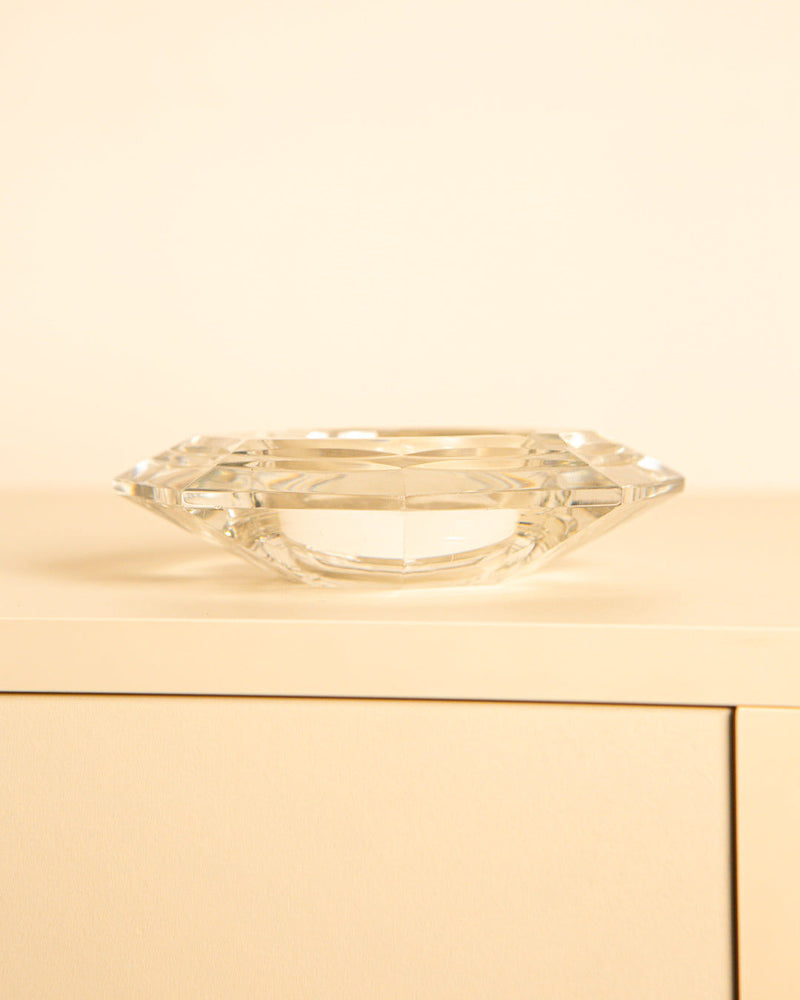 Crystal octagonal ashtray profile view showing faceted edges