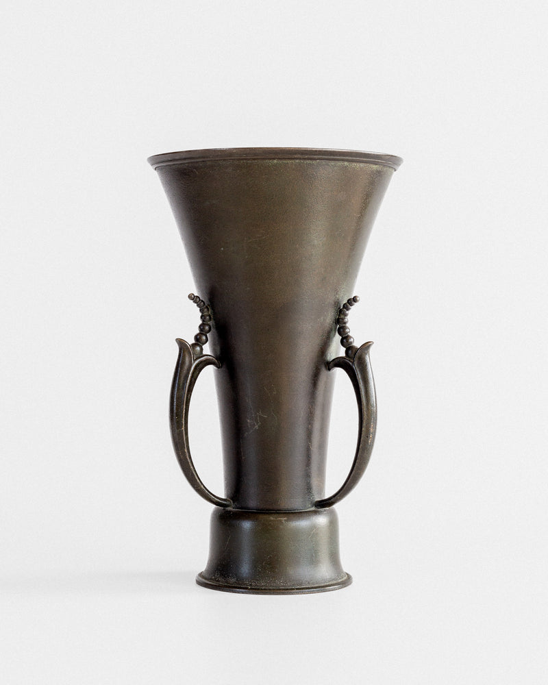 Bronze vase with curved handles and beaded details, 1930s Swedish design