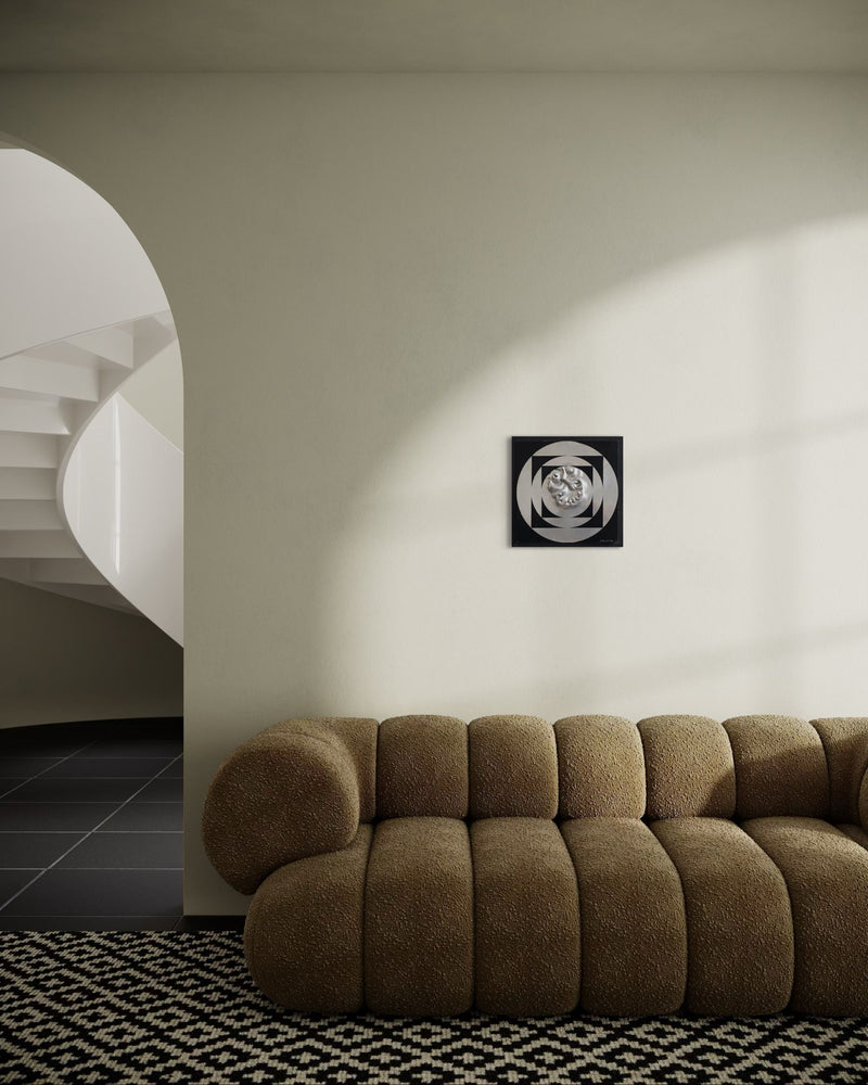 Sculptural modular sofa with brown teddy fabric in modern interior