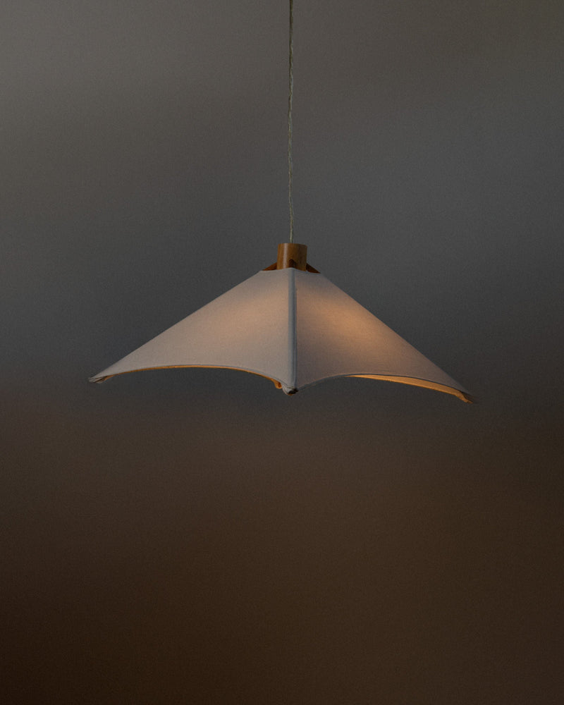 Italian pendant lamp with curved white shade and wood accent, 1960s