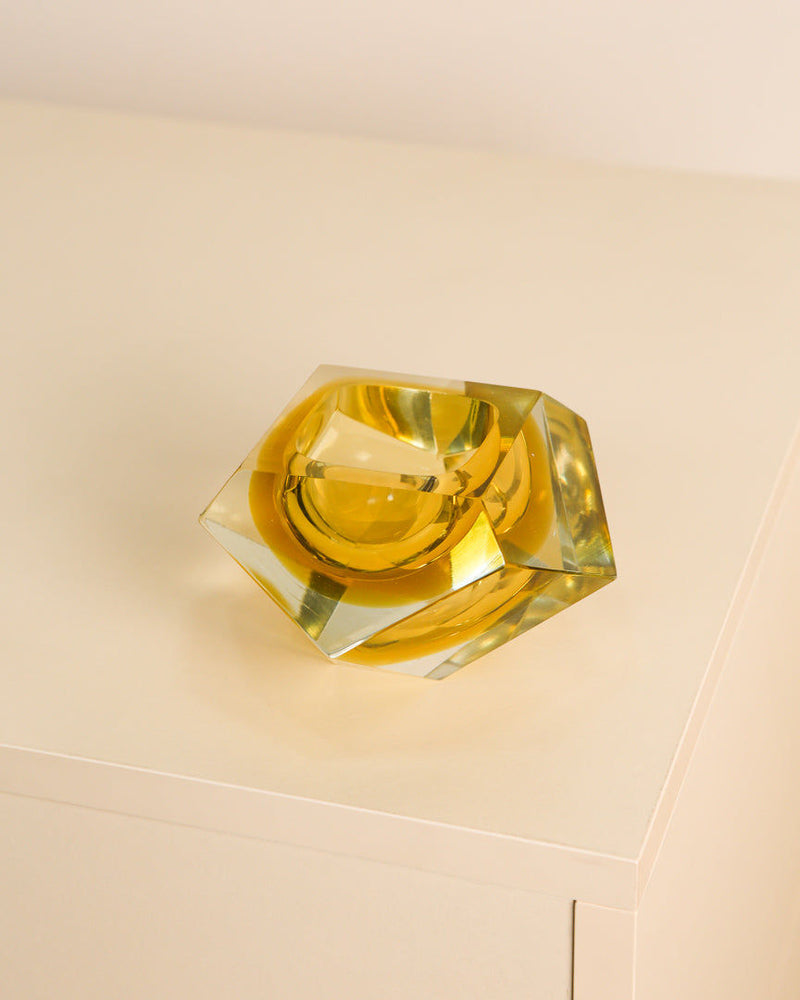 Amber Murano glass diamond vide-poche by Flavio Poli 1980s