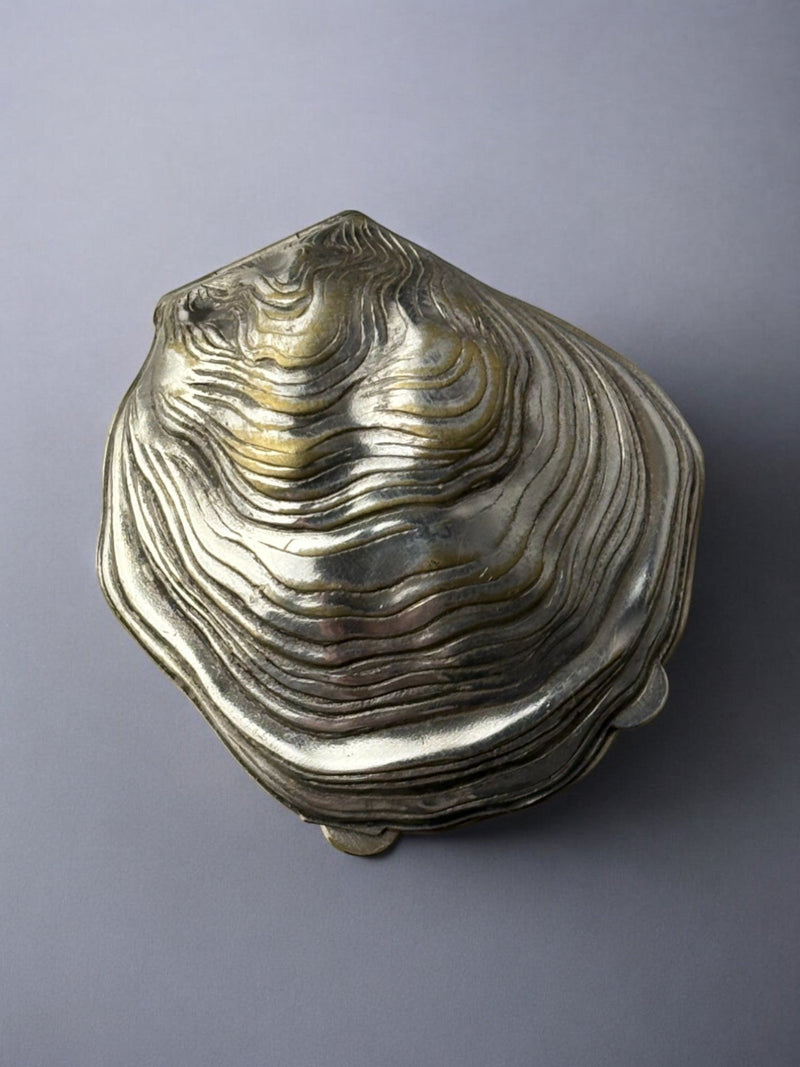 Vintage brass oyster shell pill box from 1960s Italy
