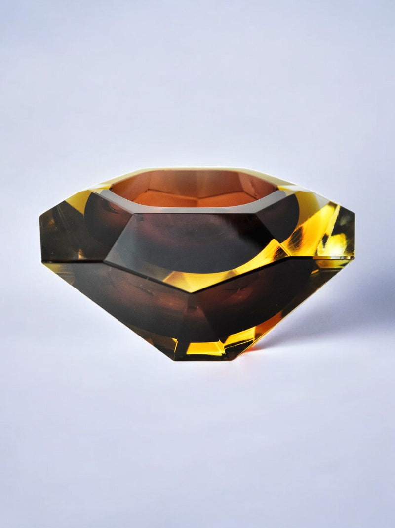 Vintage Sommerso glass ashtray with amber and black layers, 1970s